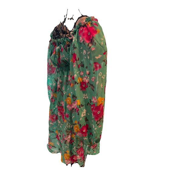 Basically Me Size MED Green Chiffon Floral Off The Shoulder Mini Cottage Fairy - Picture 4 of 8